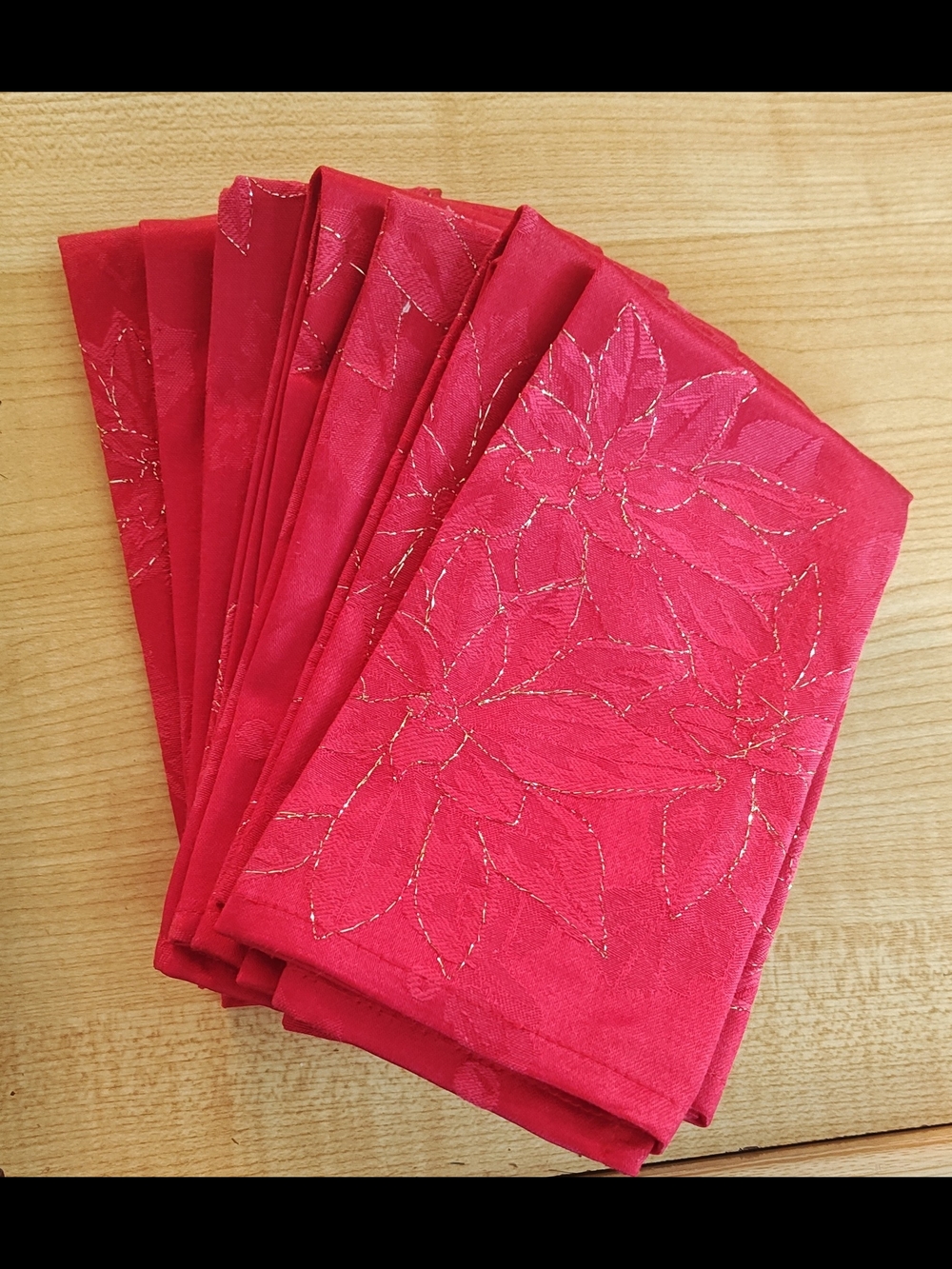 Lot 7  Vintage Cloth Holiday Table Napkins Red Damask Fabric 15x15